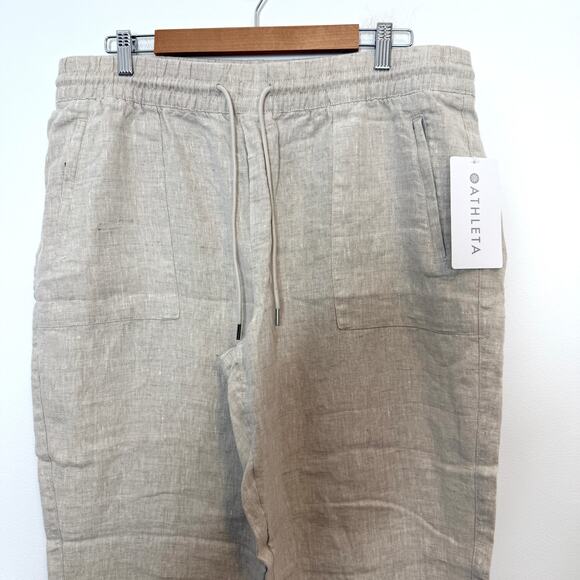 Athleta Retreat Linen Jogger Pants In Natural Size XL New - Picture 3 of 11